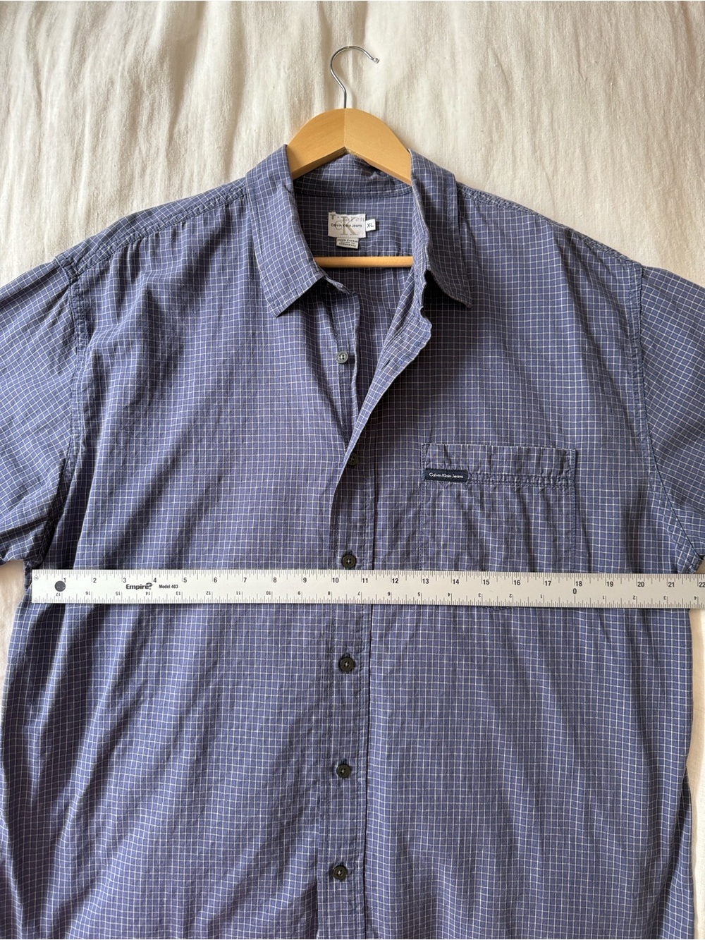 Calvin Klein Men’s XL Blue Micro Check Short Sleeve Button-Up Shirt Classic - Picture 6 of 8